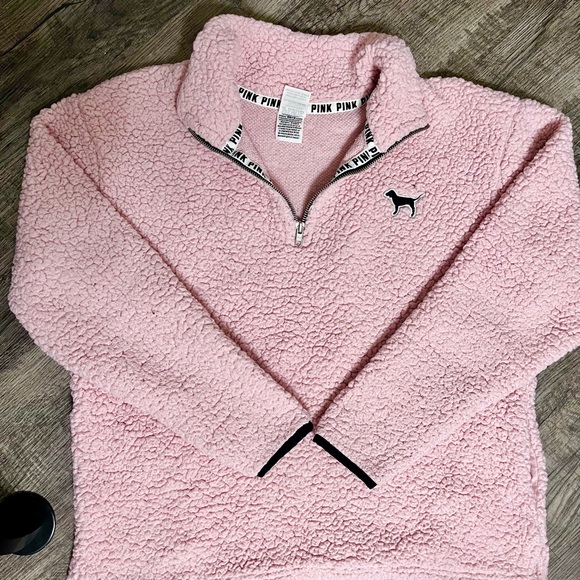 PINK Victoria's Secret Sweaters - VS pink sherpa half zip